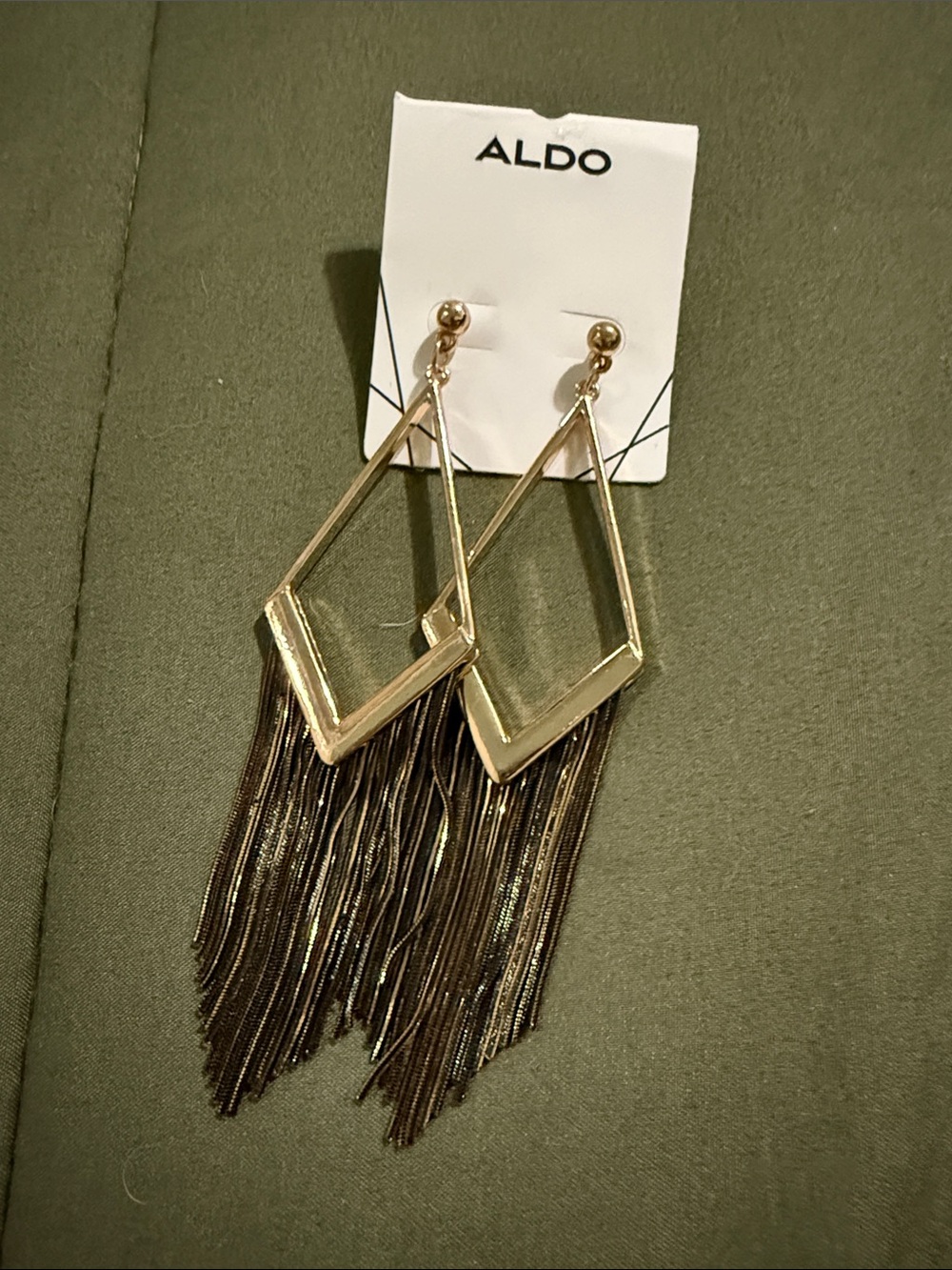 Aldo Gold Geometric Drop Earrings with Black Fringe
